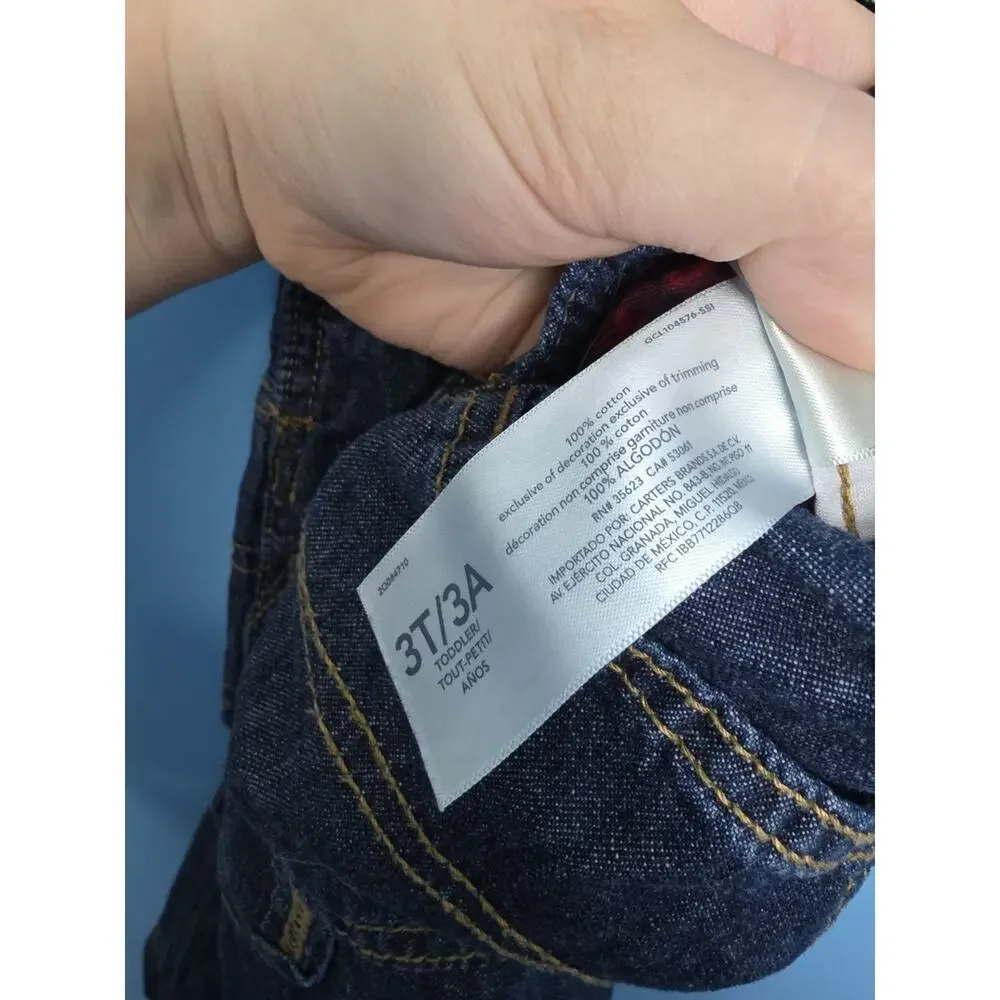 OshKosh Bgosh 3T Denim Buffalo Plaid Flannel Lined Bibs Overalls Jean Toddler